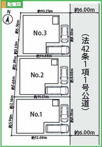【仲介手数料０円】厚木市妻田西2丁目2期　新築一戸建て　全3棟の区画図|【仲介手数料０円】厚木市妻田西2丁目2期　全3棟