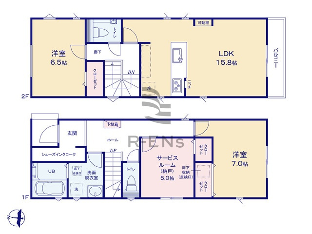 【間取り】 | 練馬区桜台１丁目　新築戸建て　１号棟 | 15.8帖の広々LDKと充実の収納が魅力的な2階建てです