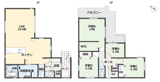 福岡市東区若宮4丁目第6-1棟（1号棟）の間取り|全居室収納付きで便利です。
