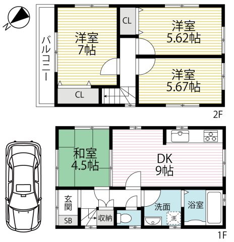 ◆市バス「下久我」停まで徒歩２分◆全室２面採光の４ＤＫ住宅◆周辺環境充実◆伏見区久我東町の間取り