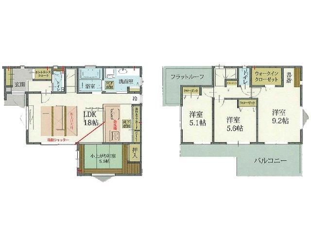 【間取り】 | 入間郡三芳町藤久保　新築一戸建住宅　全1棟　(ふじみ野店) | 18帖LDK＋小上がり和室。主寝室9.2帖や書斎、WICなどゆとりと収納を備えた間取り。
