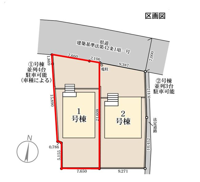 郡山市安積町笹川字狐塚　　　１号棟　　　永盛小学校、安積中学区　の区画図|配置図