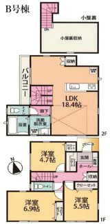 【間取り】 | 【仲介手数料無料！！】府中市浅間町3丁目　新築戸建て（全2棟）B号棟　5160万円 | B号棟