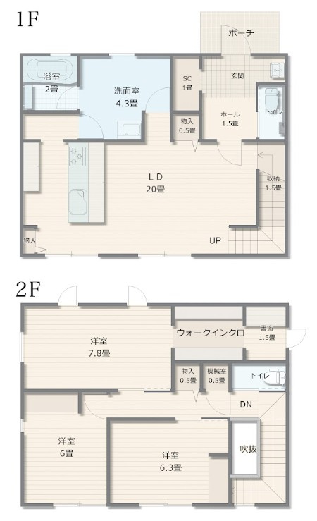 【中古戸建】伊勢崎市境女塚の間取り|■間取り図｜敷地面積：268.02（約81.07坪）　建物面積：104.16（約31.5坪）
