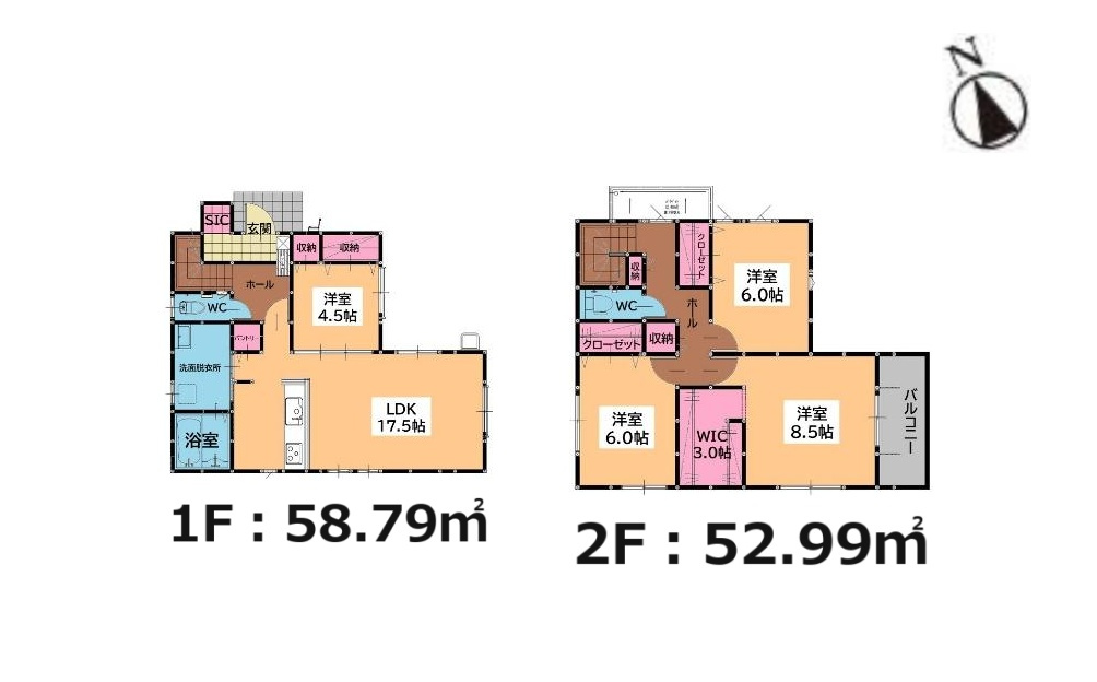 S・福津市宮司浜3丁目第3-4棟（3号棟）の間取り|全居室収納付きで便利です。