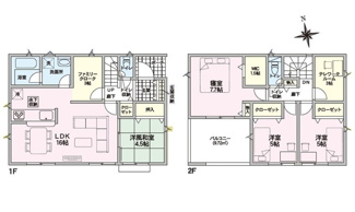 【間取り】 | 安芸郡熊野町城之堀1丁目　全10区画　NO1 | 16帖のLDKに加え、4.5帖の洋風和室が隣接する開放的な空間。3帖のファミリークロークやテレワークルーム、WICなど、現代のニーズに応える多彩な収納と独立空間を確保した、機能性の高い4LDKです。
