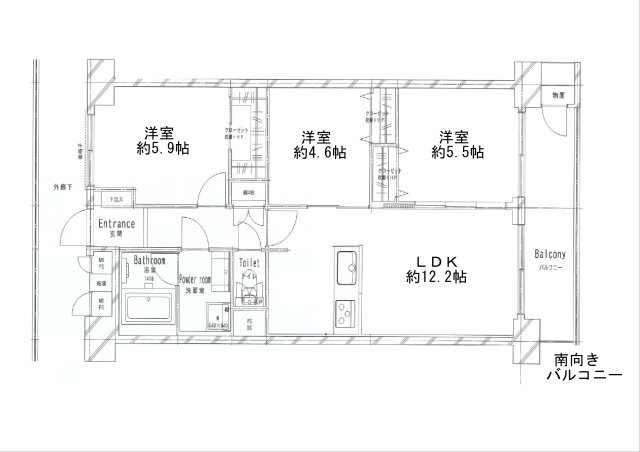 市川パークハウス の間取り|9月25日リノベーション完成しました　8階南向き３LDK　陽当り良好　カウンターキッチンに変更しました