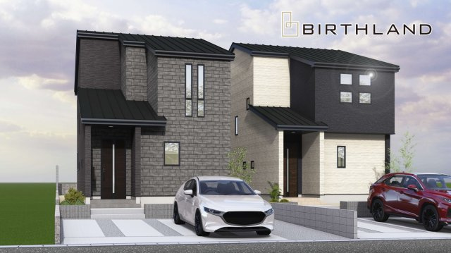 新築戸建・新築建売　会津若松市中央二丁目　行仁小・第一中の外観パース|全体完成予想図