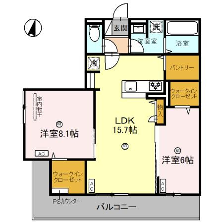 芦屋市大原町のアパートの間取り