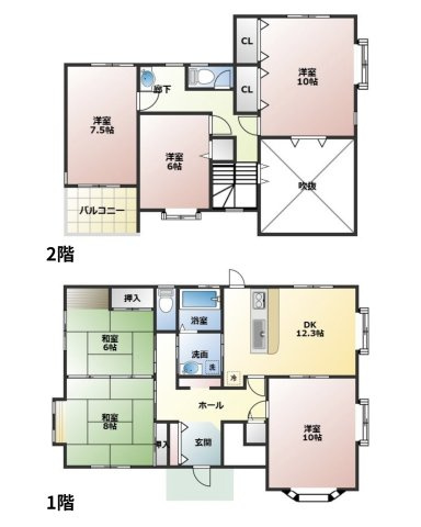 【間取り】 | 森町大鳥居　中古住宅 | 全室6帖以上！6DKの間取りです