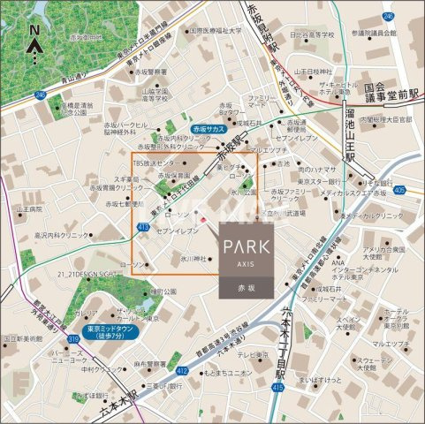 【地図】パークアクシス赤坂