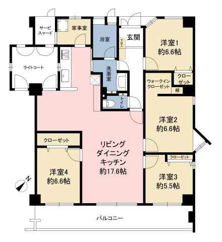 【間取り】 | ソレイユ赤坂南 | 大家族でもゆったり暮らせる94平米超えの4LDK。南東向きの明るい角部屋です