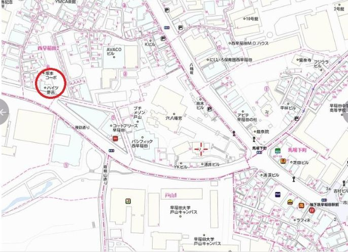 ドゥーエ早稲田の地図