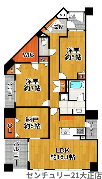 キングマンション市岡みなとベルクスの間取り|オール洋室の広々２ＬＤＫ！