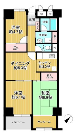 曳舟西ビューハイツの間取り