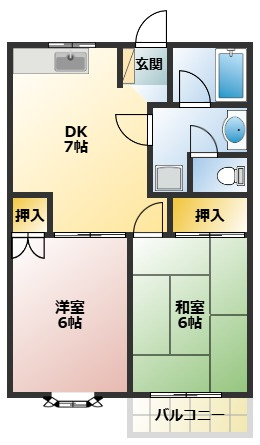 【間取り】 | グランデロータス壱番館 | ファミリーにおすすめの2ＤＫ！