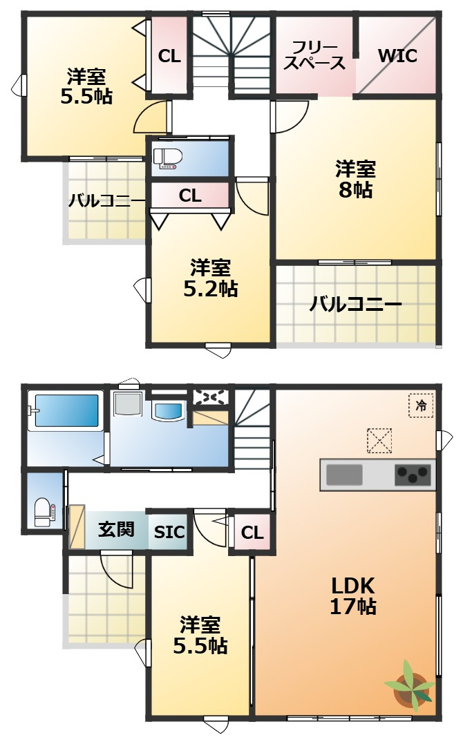 リガーレ下野市緑1期の間取り|全室南向きで陽当たりの良い間取りです