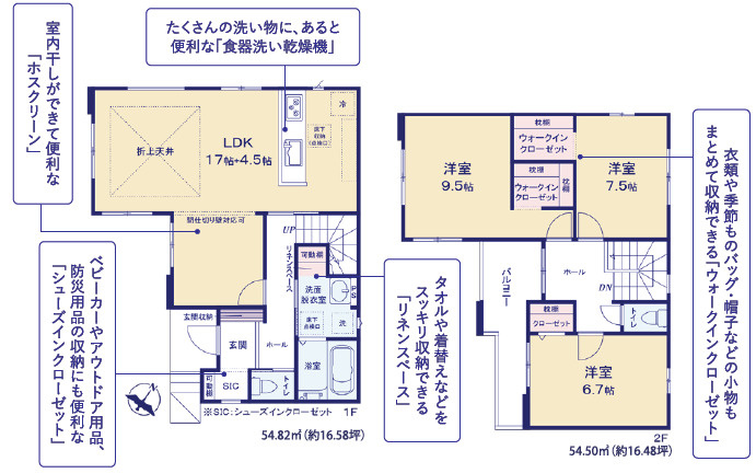 牛久市神谷11期　新築戸建て　1号棟の間取り|対面キッチンからリビング全体を見渡せる設計。お子様を見守りながら安心して家事ができます。
