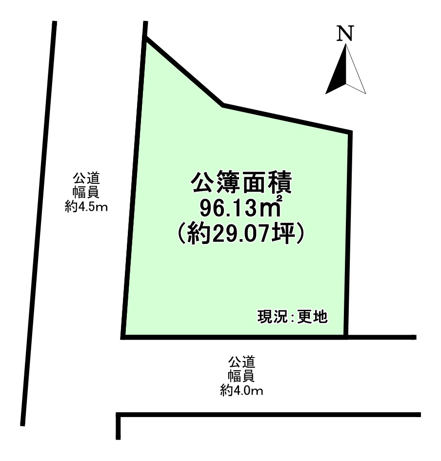 売土地　橿原市縄手町の土地図|土地面積：96.13ｍ2(29.07坪)