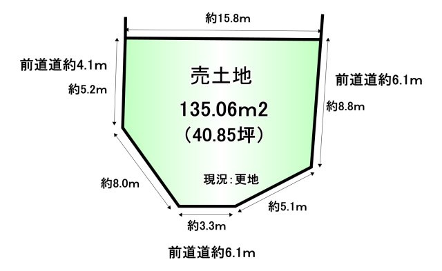 香芝市藤山2丁目【建築条件なし】【更地】の土地図|土地面積：135.06ｍ2　40.85坪