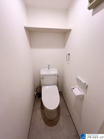 ライオンズマンション鶴瀬のトイレ|背面には清掃道具等も置けます。
