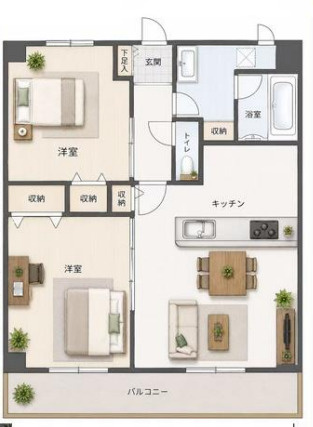 ベイシティコート横浜の間取り|ゆとりある２LDKの間取り。住宅設備も充実していて暮らしやすいお部屋になります。