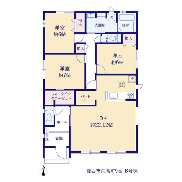 仲介手数料無料）愛西市渕高町９番　B号棟の間取り