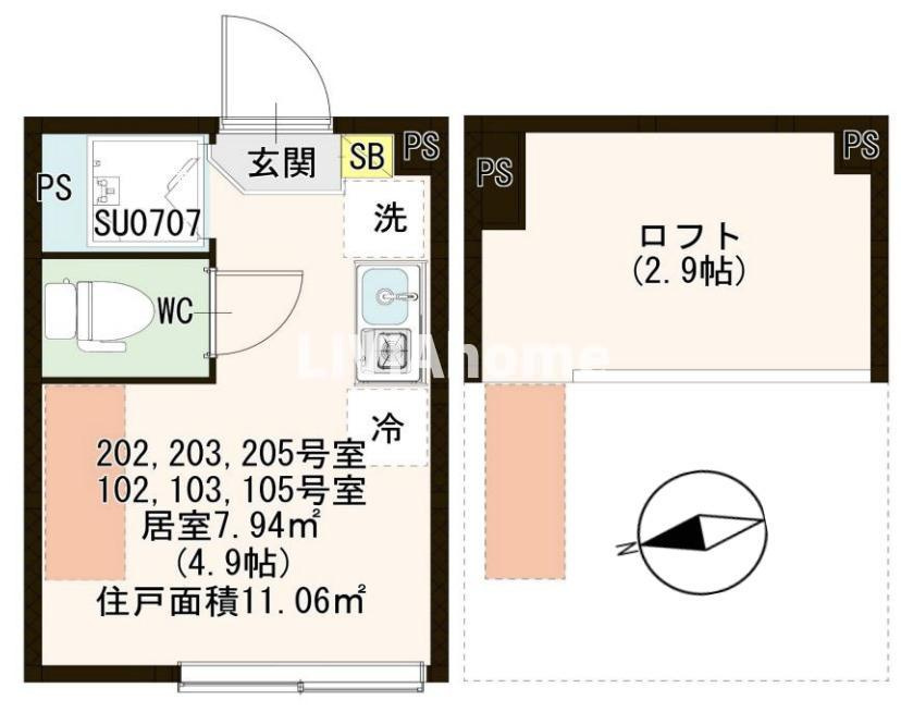 荒川区荒川５丁目のアパートの間取り