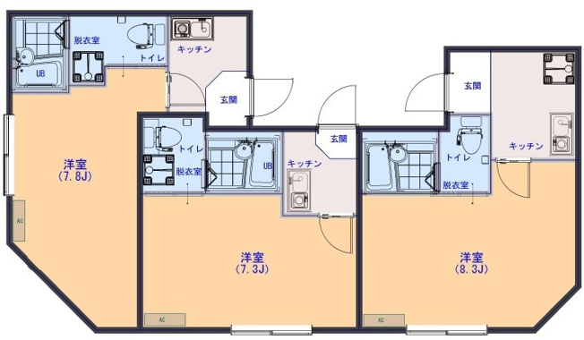 【間取り】 | SパレスⅢ | ※一番右のお部屋が201号室です。