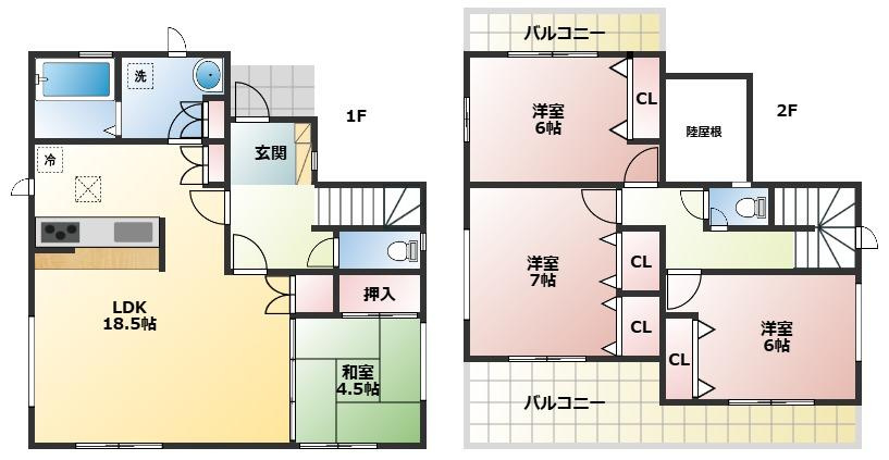 古河市大山　中古一戸建ての間取り|使い勝手の良い対面カウンターキッチンで開放的な18.5帖LDKです♪