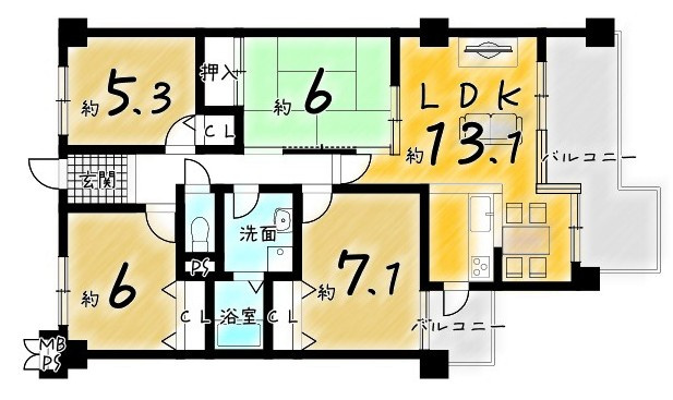 サンシティ桂坂参番館の間取り|間取り充実４LDK×南向きのおうち！