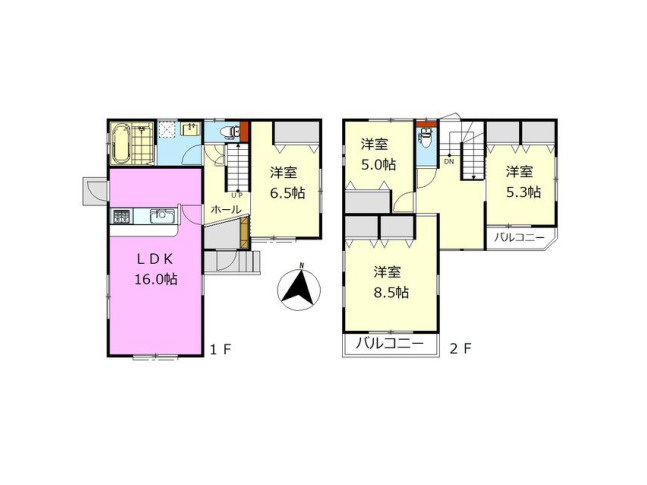 【間取り】 | 中津中古戸建 | 4つの居室とゆとりあるLDKを備えた4LDKの中古戸建。子育て世帯にうれしい、個室と団らんの場がそろう間取りです。重厚感のある外観と洗練された内装で、品格ある暮らしを叶えます。ぜひ現地でご覧ください。