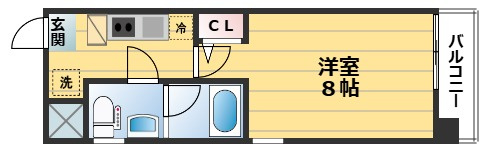 グランドパレス西院東館の間取り|1Ｋ（洋室８帖×Ｋ）