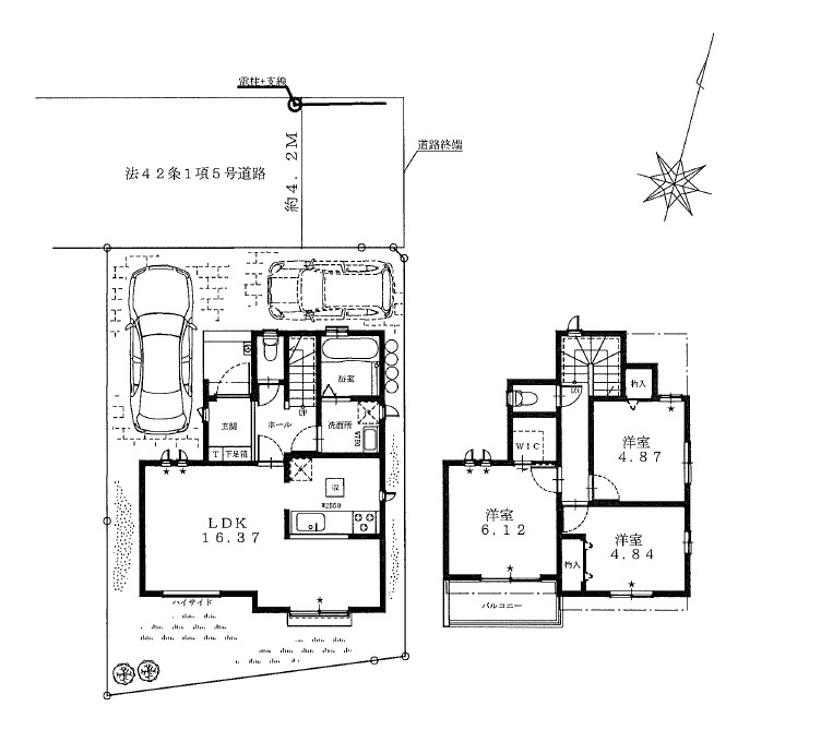 所沢市久米・全1棟　新築一戸建　～LDK16.3帖～の間取り|家族でゆったり過ごせるLDK16.3帖、WIC付主寝室6.1帖、室内に明るい日差しが差し込む全室2面採光の3LDK。