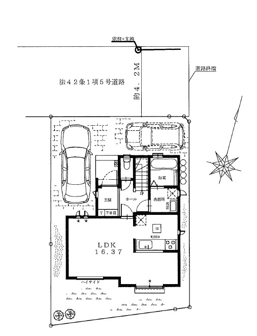 所沢市久米・全1棟　新築一戸建　～LDK16.3帖～の区画図|駐車2台可能です。(車種制限あり)
