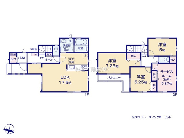 練馬区石神井台7丁目 全3棟 A号棟の間取り|建物面積96.67㎡ 2階建て4LDK(納戸表記を含む)
1階にリビング+水廻りを配した生活しやすい間取りです