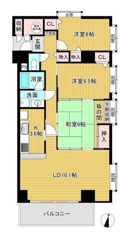 相模湾を一望するマンション　ライオンズヒルズ熱川7階角部屋の間取り|3LDKの間取り