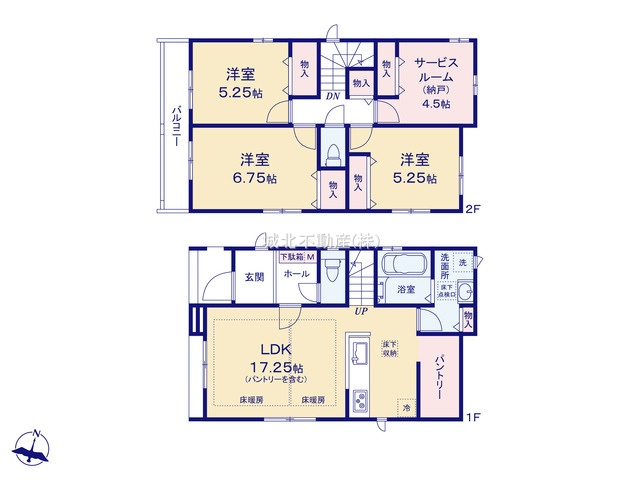 練馬区石神井台7丁目 全3棟 B号棟の間取り|建物面積93.15㎡ 2階建て4LDK(納戸表記を含む)
1階にリビング+水廻りを配した生活しやすい間取りです
