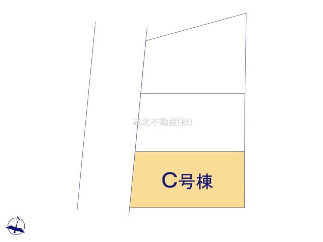 練馬区石神井台7丁目 全3棟 C号棟の区画図|土地面積83.64㎡ 前面道路西側約6.0ｍ公道に面する立地