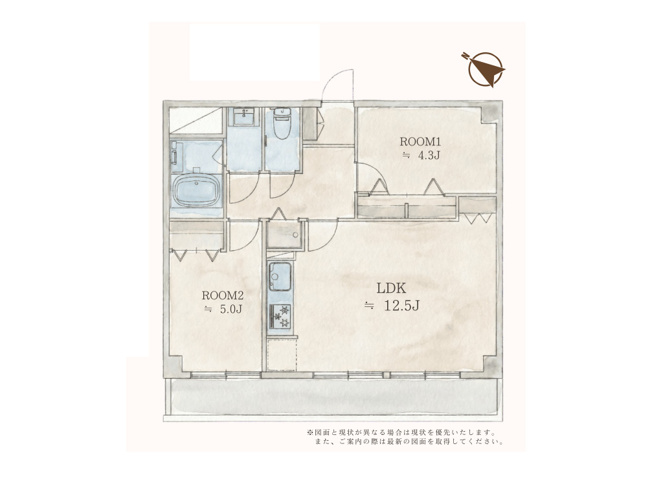【間取り】 | ライオンズマンション相模が丘第６ | 2つの居室とゆとりあるLDKを備えた2LDKの中古マンション。ご夫婦二人でも、お子様が生まれても暮らしやすい間取りです。都会的でスタイリッシュな外観と、洗練された内装が印象的な住まいです。