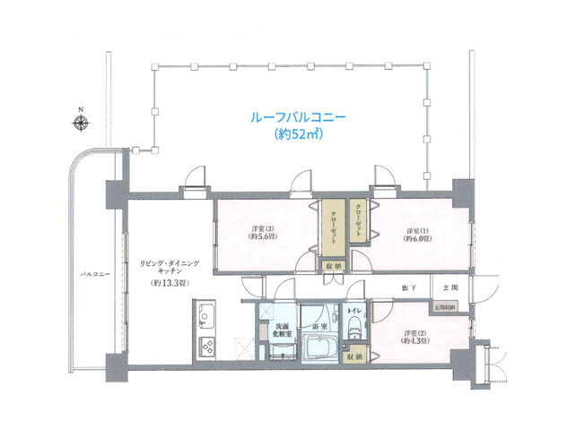 【間取り】 | サンヴェール相模原 | 3つの居室とゆとりあるLDKを備えた3LDKのマンション。家族が集まるリビングと個室のバランスがよい間取りです。木のぬくもりを感じるリビングで、家族の絆を深める温かな暮らしを。ぜひ現地でご覧ください。