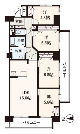 【間取り】 | ファミールハイツ北大阪4号棟 | 採光性・通風性に優れた三面採光の角部屋！4LDKリフォーム物件。内覧をご希望の際はお気軽にお電話ください。