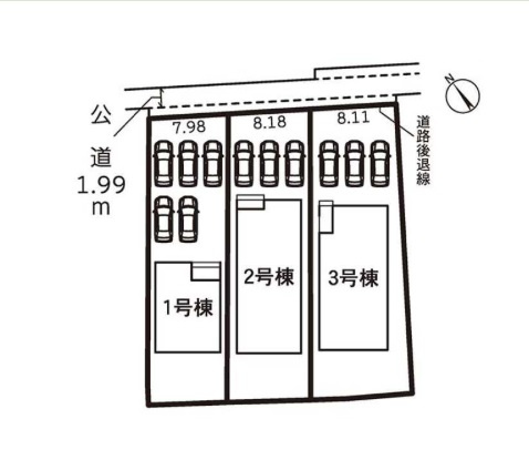 【同施工物件ご案内可能】知多市八幡字荒古後　全3棟 の区画図