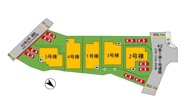 大野城市上大利2丁目第2-5棟（2号棟）の区画図|配置図(2号棟)
