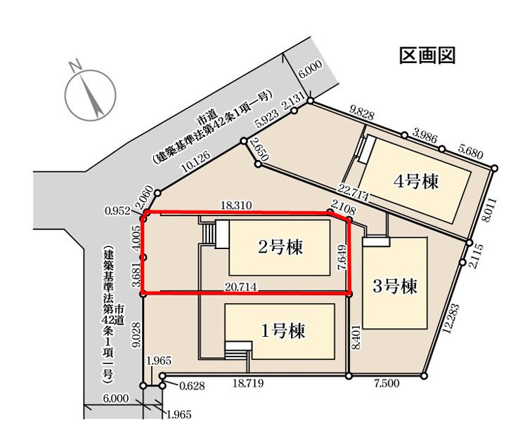 郡山市安積荒井本町　　　２号棟　　　安積第１小学校、安積中学区　の区画図|配置図