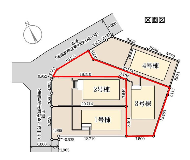 郡山市安積荒井本町　　　３号棟　　　安積第１小学校、安積中学区　の区画図|配置図