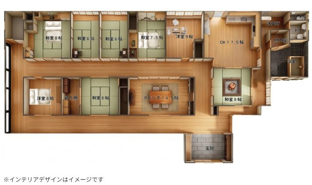 ～敷地1062坪・建物9LDK。意匠を継承する重厚な邸宅～宮城県大崎市鹿島台平渡の間取り|9LDKの多機能な間取り。廊下が各居室を繋ぐ回遊性の高い設計