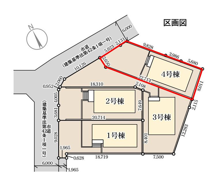 郡山市安積荒井本町　　　４号棟　　　安積第１小学校、安積中学区　の区画図|配置図