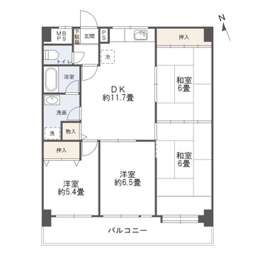 福沢通りスカイマンションの間取り|４DK　71.73㎡