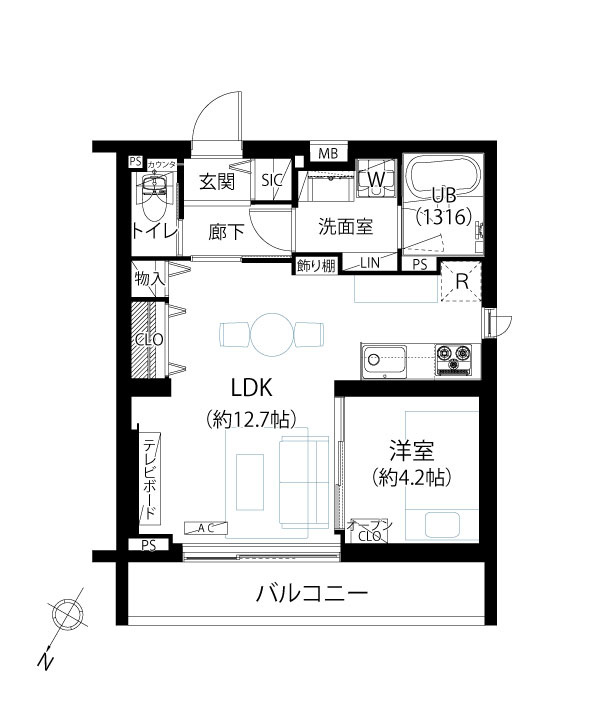 レジデンシャルスター白山シーズンテラスの間取り|レジデンシャルスター白山シーズンテラス：北西向き角部屋！バス・トイレ別１ＬＤＫ家具・エアコン付きリノベーション物件です！